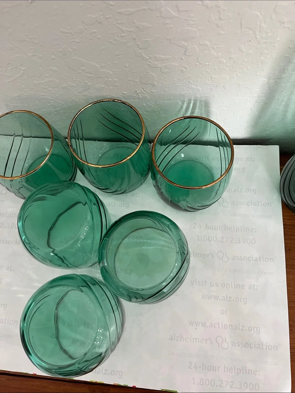 Libbey Juniper VTG Green Glass Tumblers with Gold Rim - Set of 6 MCM